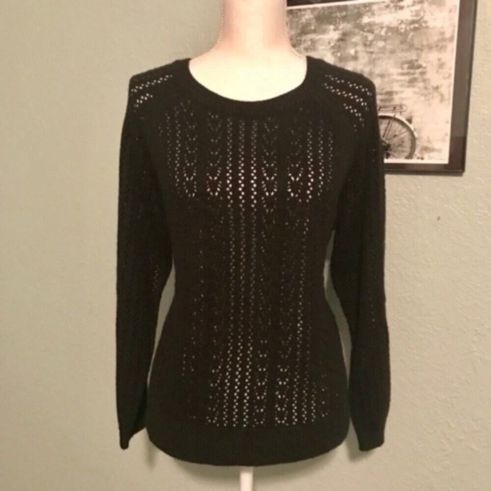 Faded Glory 1X 16W Black Cable Knit Sweater Retro Cover Up Summer Spring